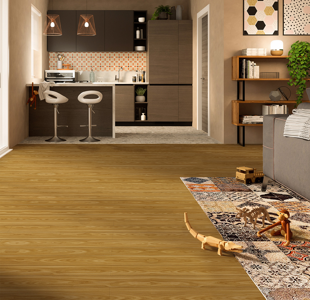 Bề mặt sàn gỗ Teak với tông màu ấm
